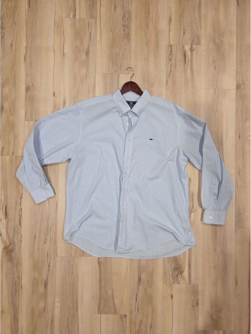 Vineyard Vines Whale Shirt 100% Cotton Blue and White Checkered Button-Up Shirt,